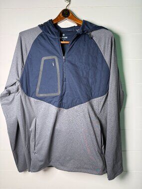 G/FORE Hooded Tech Interlock Quarter Zip Pullover Charcoal/Navy XL NWOT